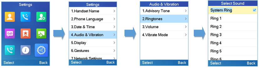 Configuração de ringtones