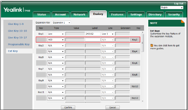 Configurações de ACD na interface web