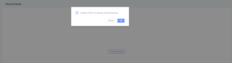 Opção de redefinição de fábrica na interface web
