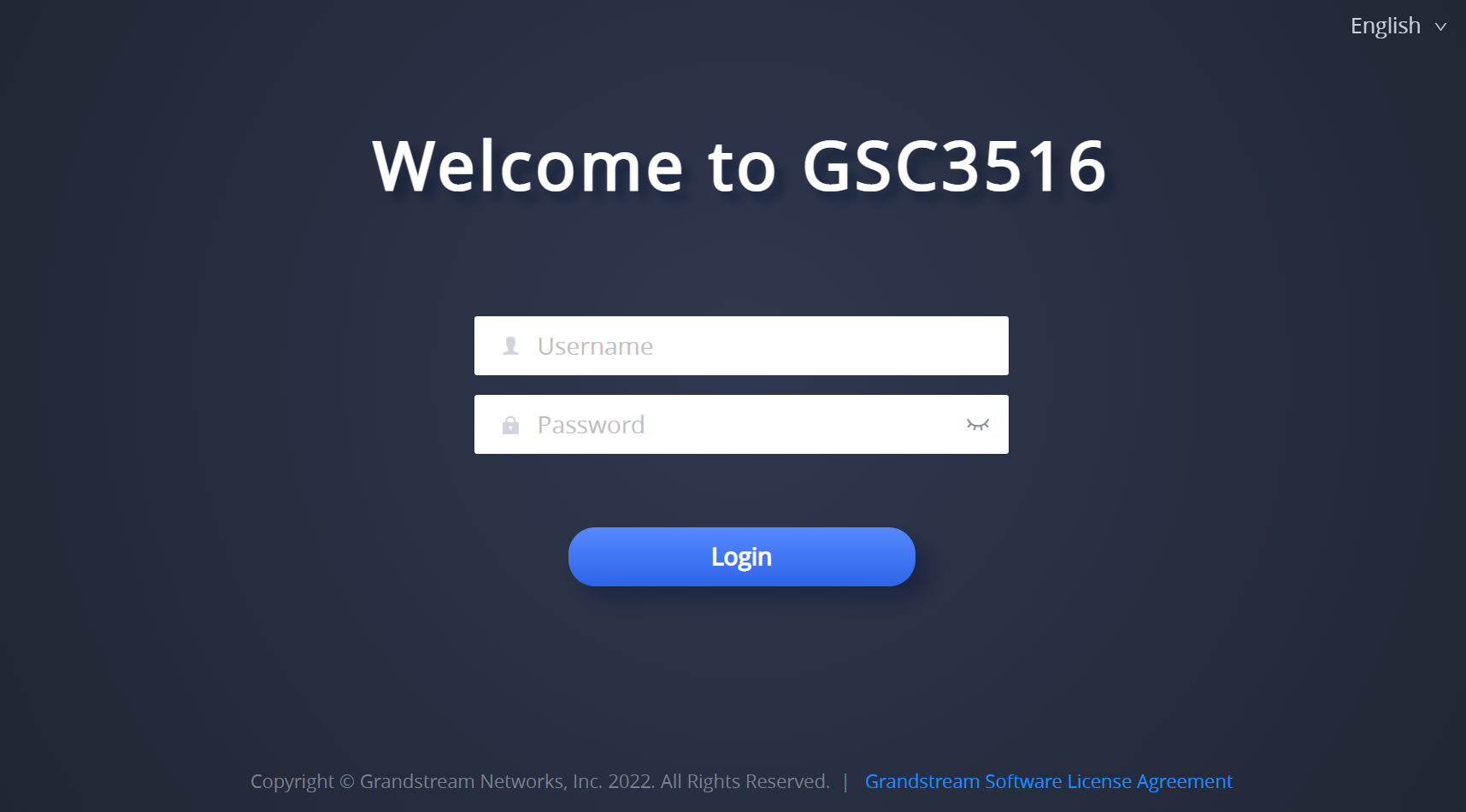 Tela de login da interface web do GSC3510