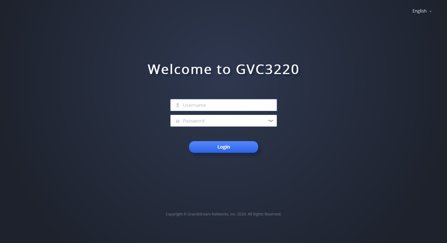 Tela de login da interface web do GVC3200