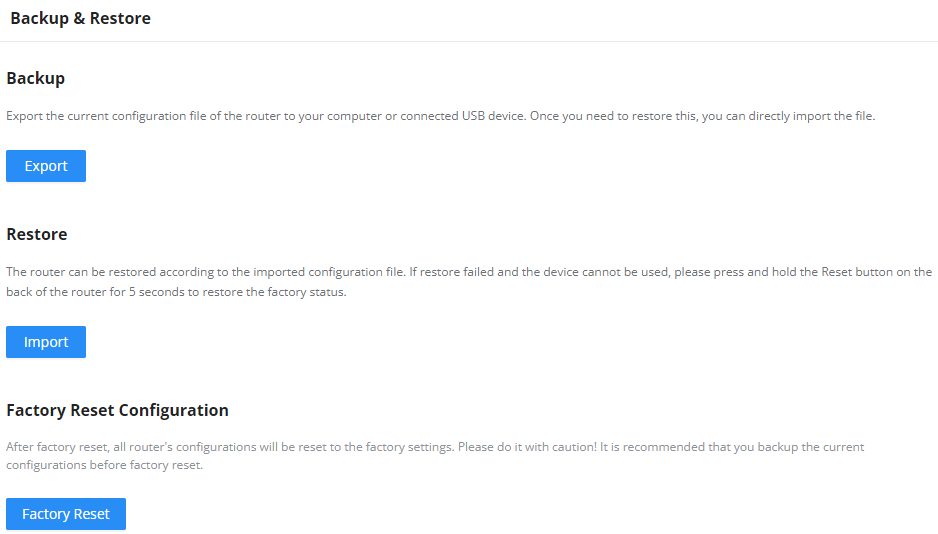 Página de Backup e Restauração