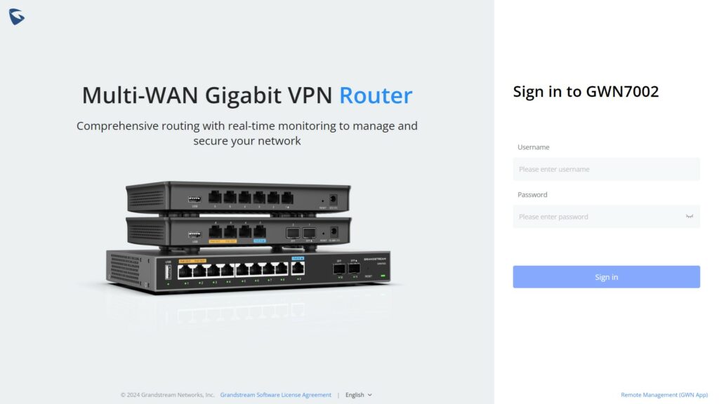 Página de Login da Interface Web do GWN700x