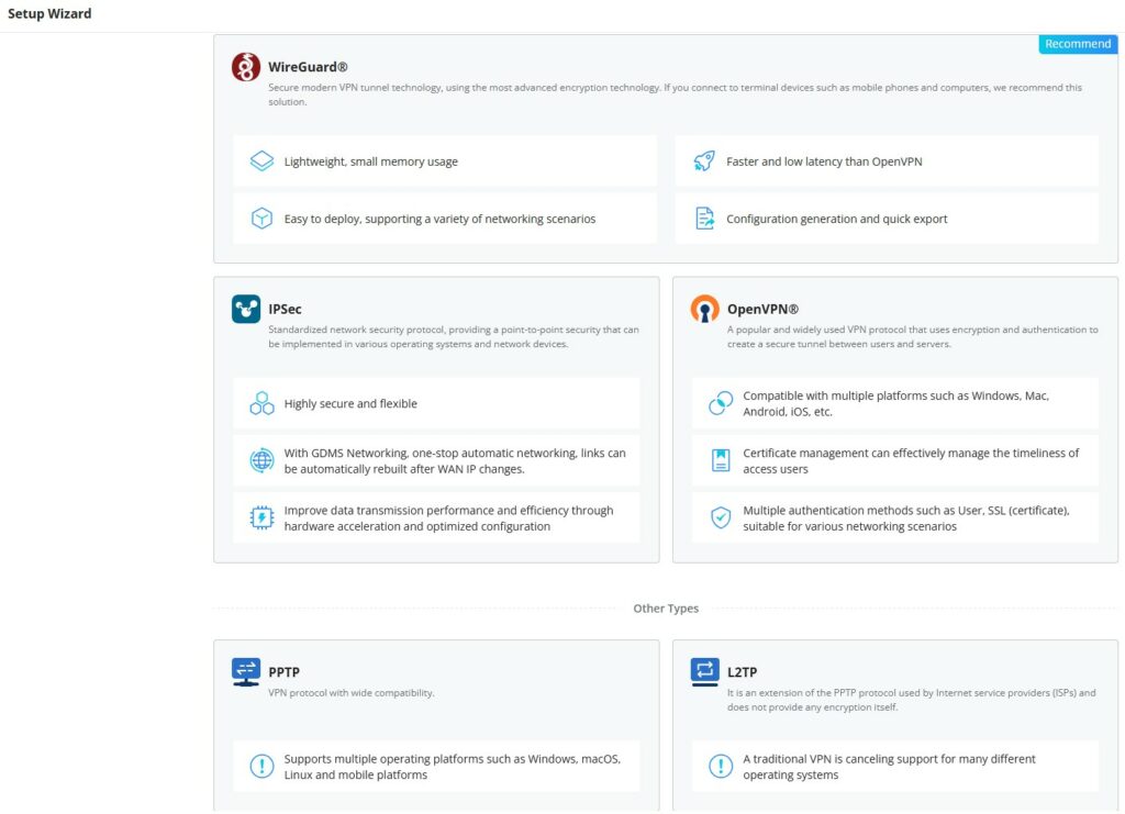 Página do Assistente de Configuração VPN