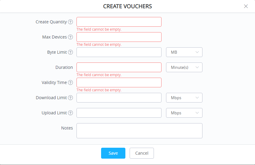 Configuração de Voucher