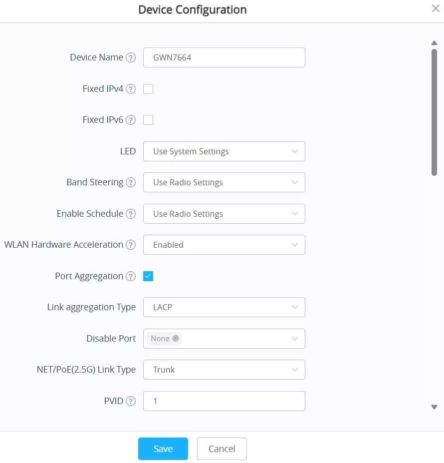 Página de Configuração do Ponto de Acesso (Exemplo GWN7664)
