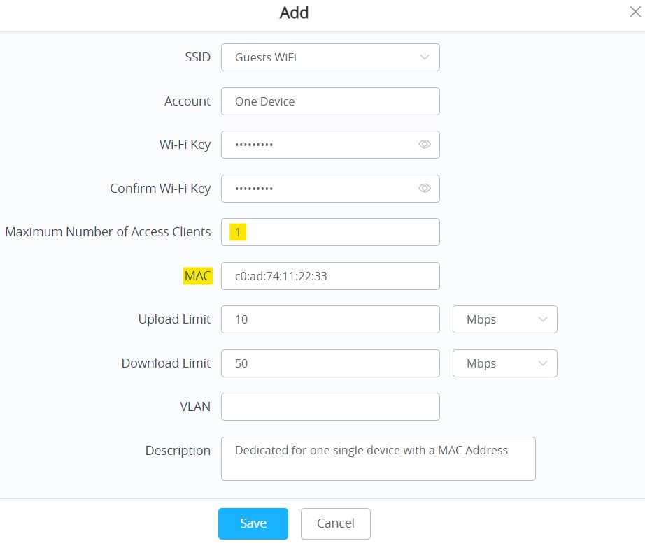 Configuração de limite de clientes PPSK