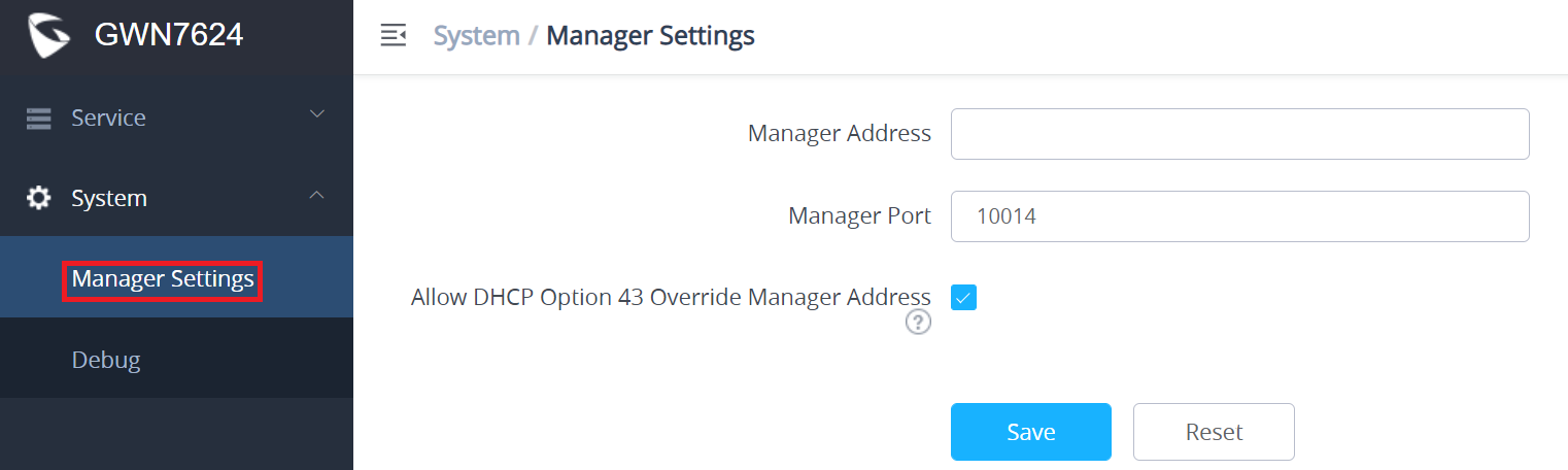 Interface web do GWN7625 no modo escravo