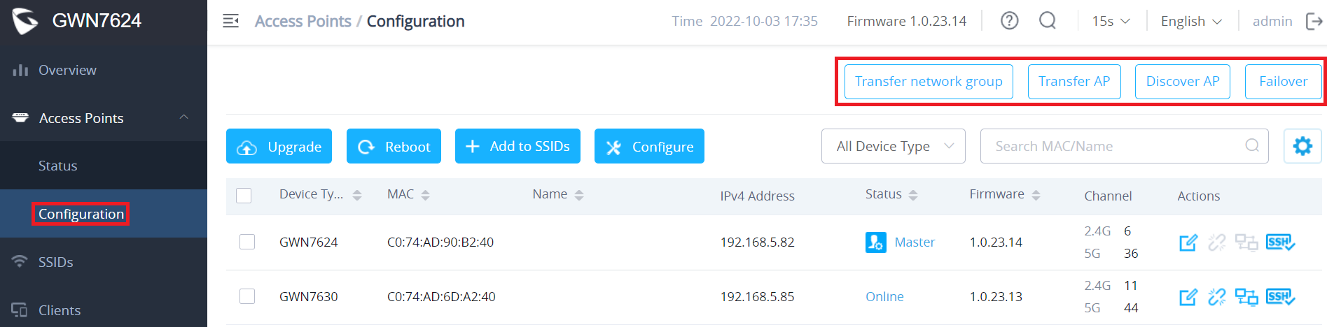 Página de Configuração dos Pontos de Acesso GWN7625