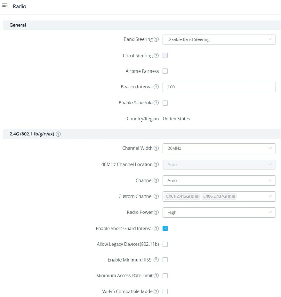Configurações de Rádio Global