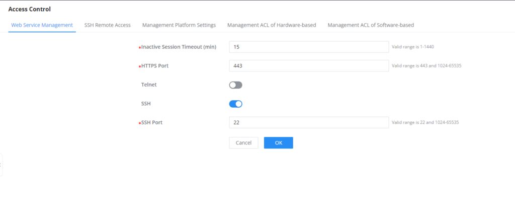 Configurações de Controle de Acesso
