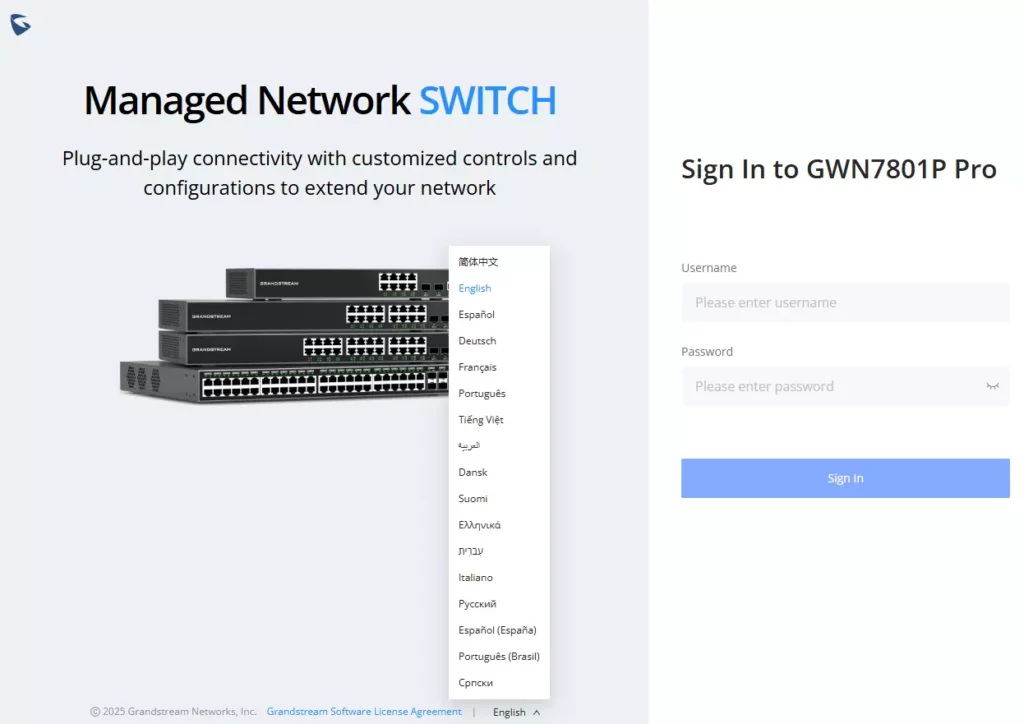 Seleção de Idioma na Interface Web do GWN780x Pro