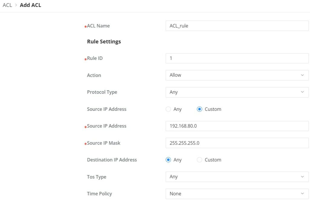 Configuração de ACL IPv4/IPv6