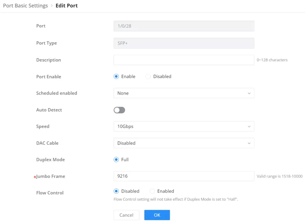 Edição das configurações básicas da porta