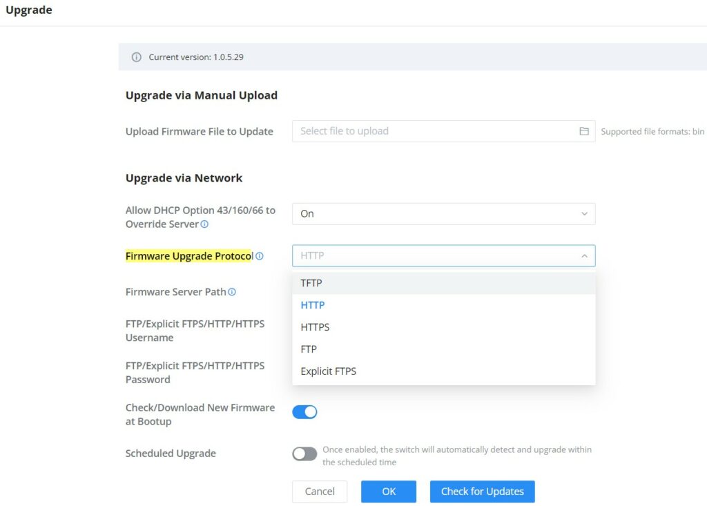 Página de atualização de firmware