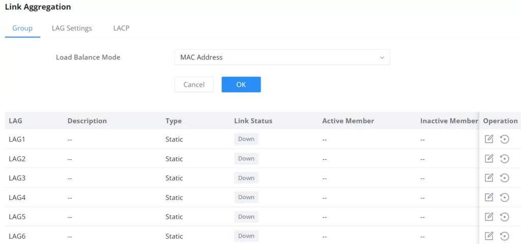 Configuração de Link Aggregation Group (LAG)
