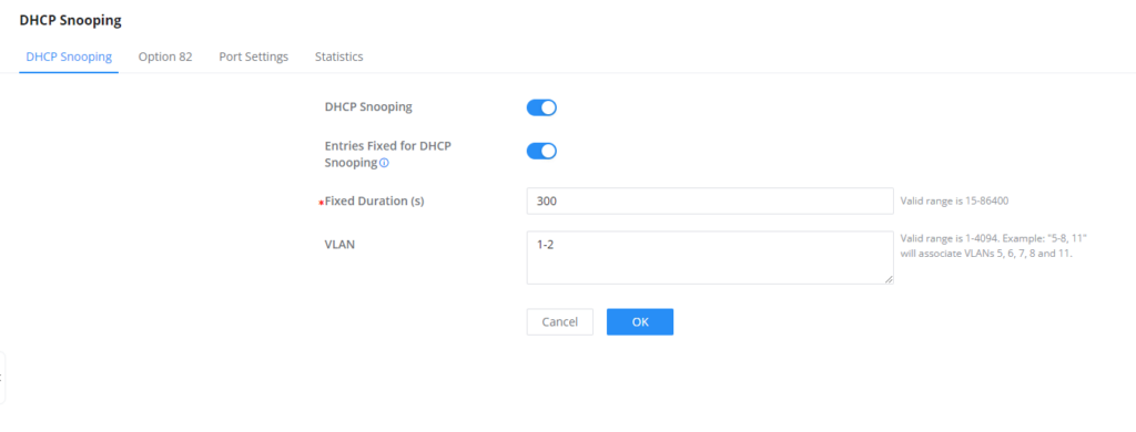 Configuração global de DHCP Snooping