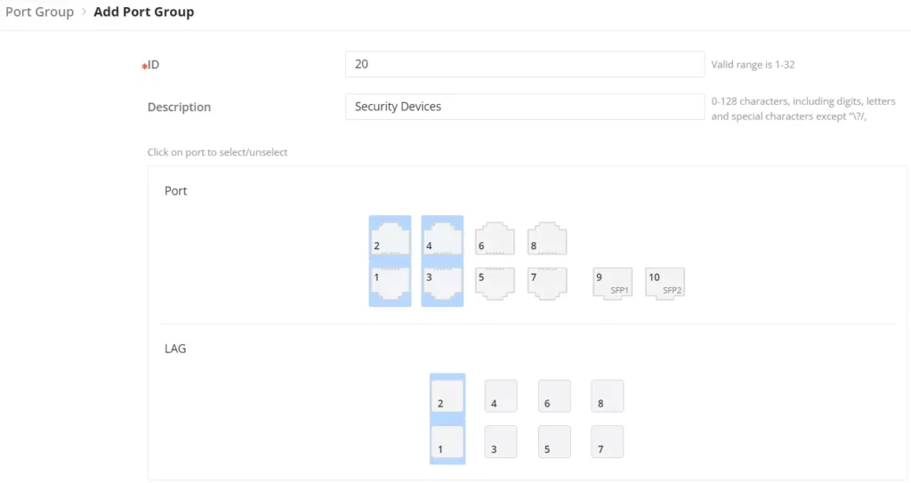 Configuração de grupo de portas