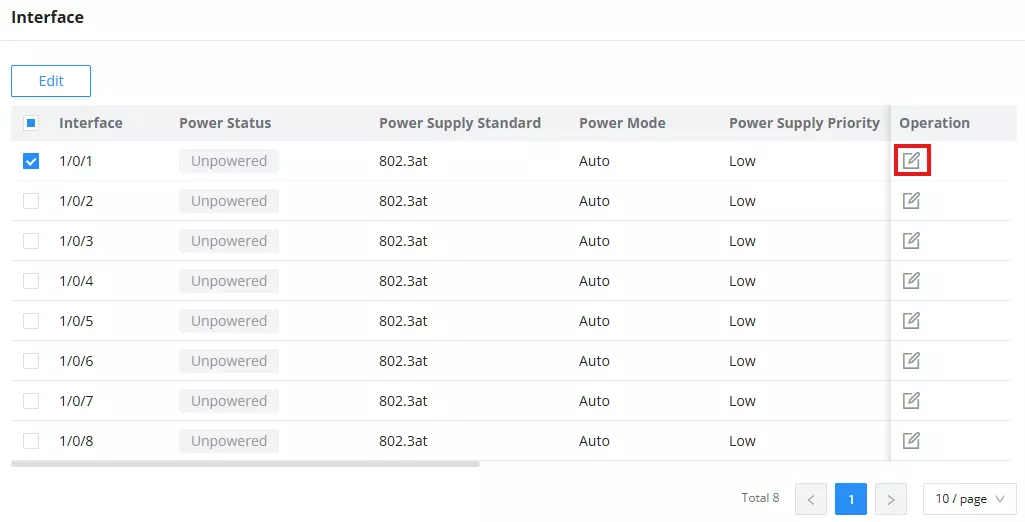 Configuração de interface PoE