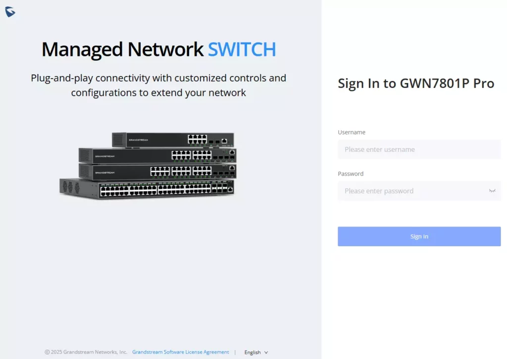Página de login da interface web do GWN780x Pro
