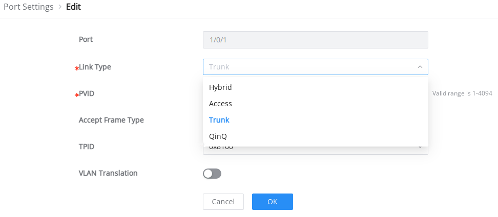 Configurações de Porta VLAN - Tipos de Link