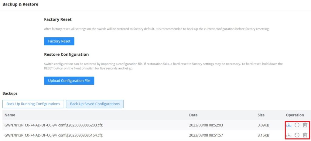 Interface de Backup e Restauração
