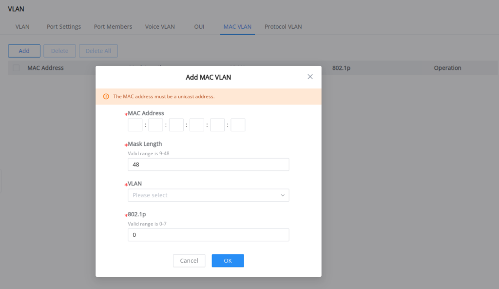 Configuração de MAC VLAN