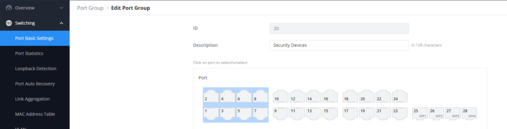 Configuração de Grupos de Portas