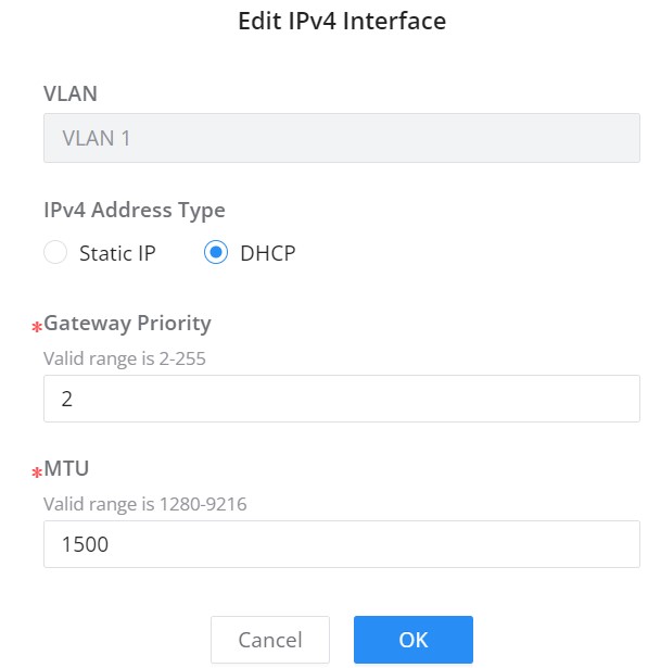 Adicionar Interface IP VLAN (DHCP IPv4)