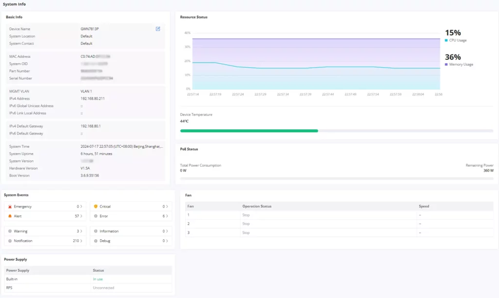 Página de Informações do Sistema (System Info)