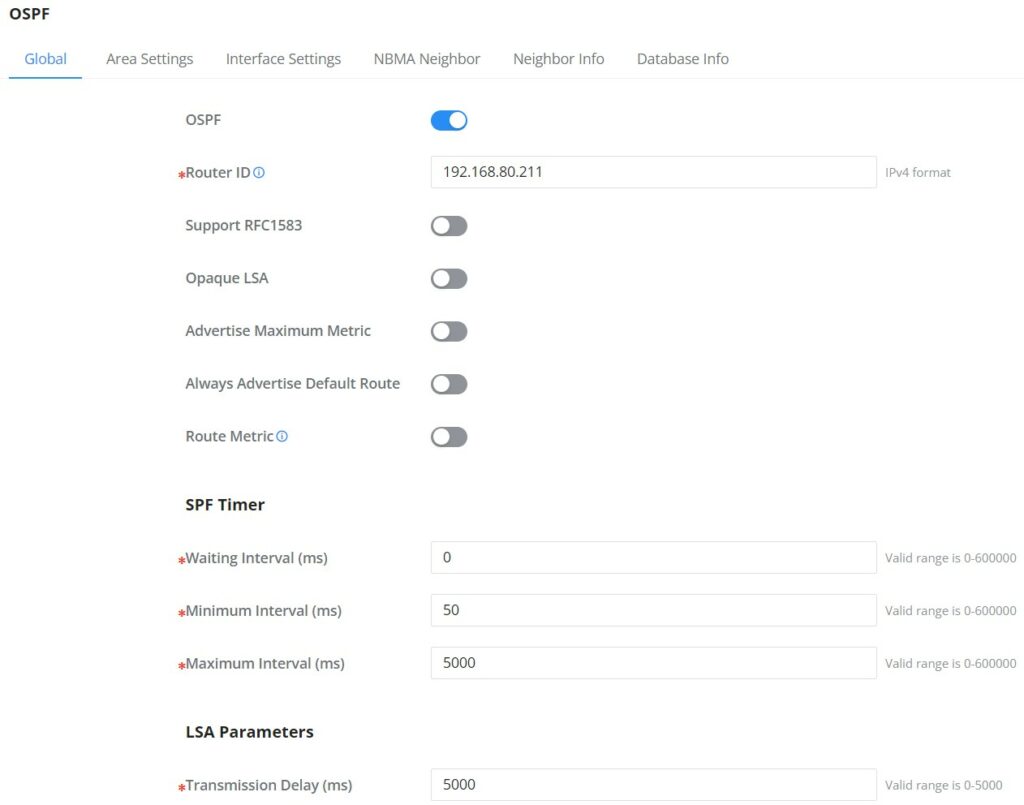 Configurações Globais do OSPF