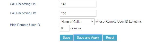 Configurações de códigos de gravação de chamada na interface web