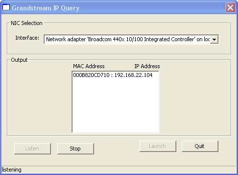 Ferramenta Grandstream IP Discovery Tool para encontrar o IP do dispositivo