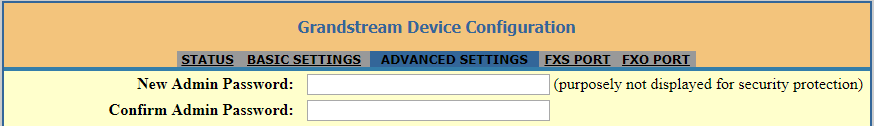 Campo para alteração da senha de administrador na interface web