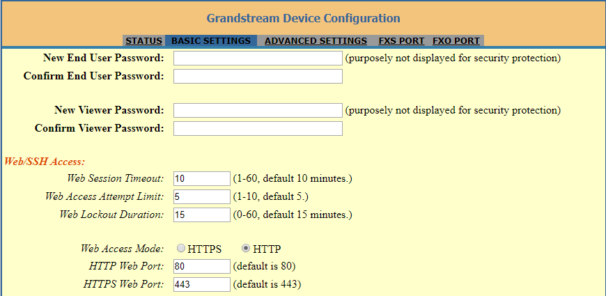 Configuração da porta de acesso web HTTP/HTTPS