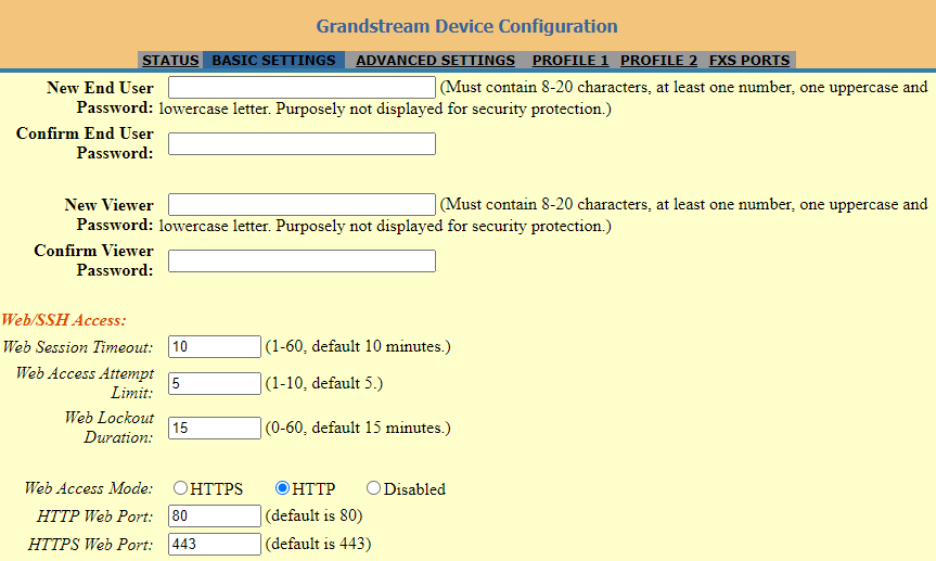 Interface web de configuração do HT814