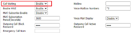 Configuração de chamada em espera na interface web do P10W