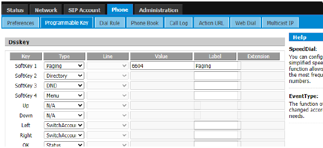 Configuração da tecla de Paging na interface web