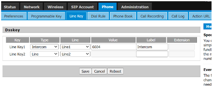 Configuração de Teclas de Função na interface web