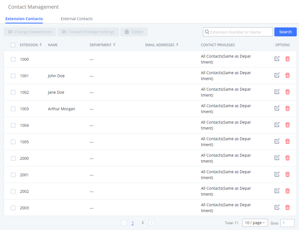 Extension Contacts
