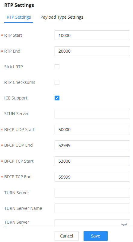 RTP Settings