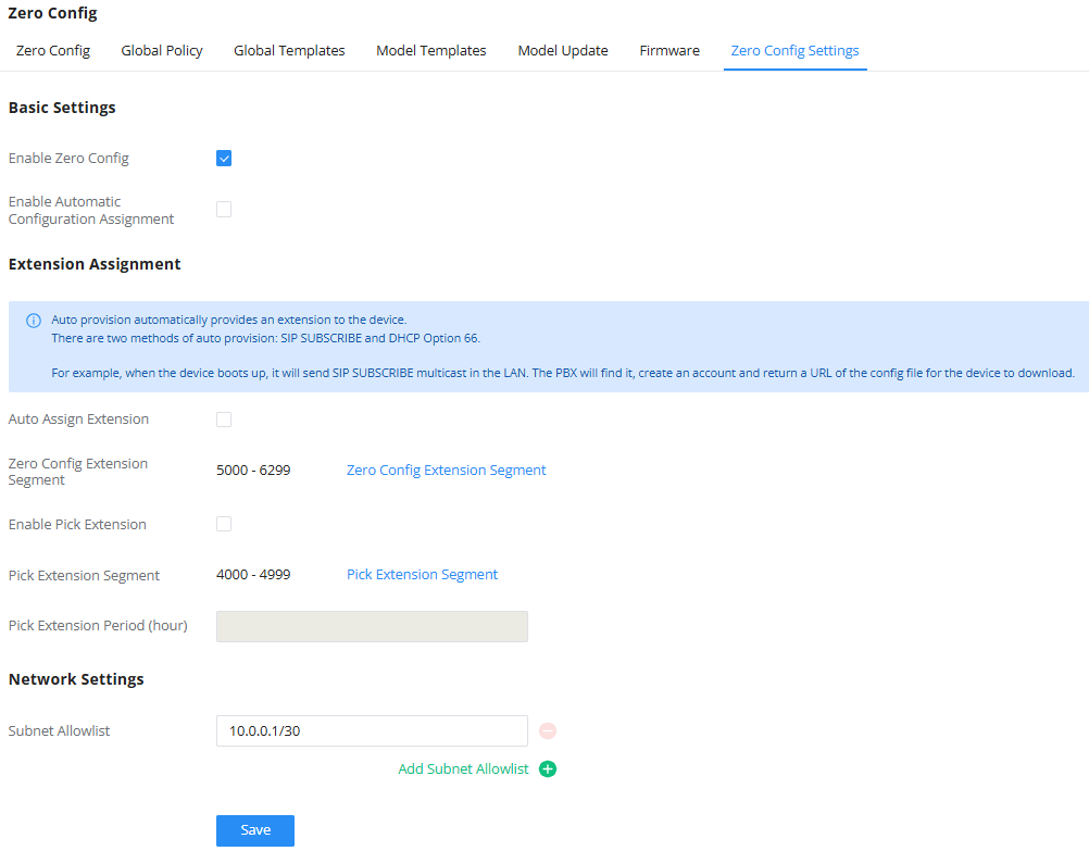 Zero Config Settings