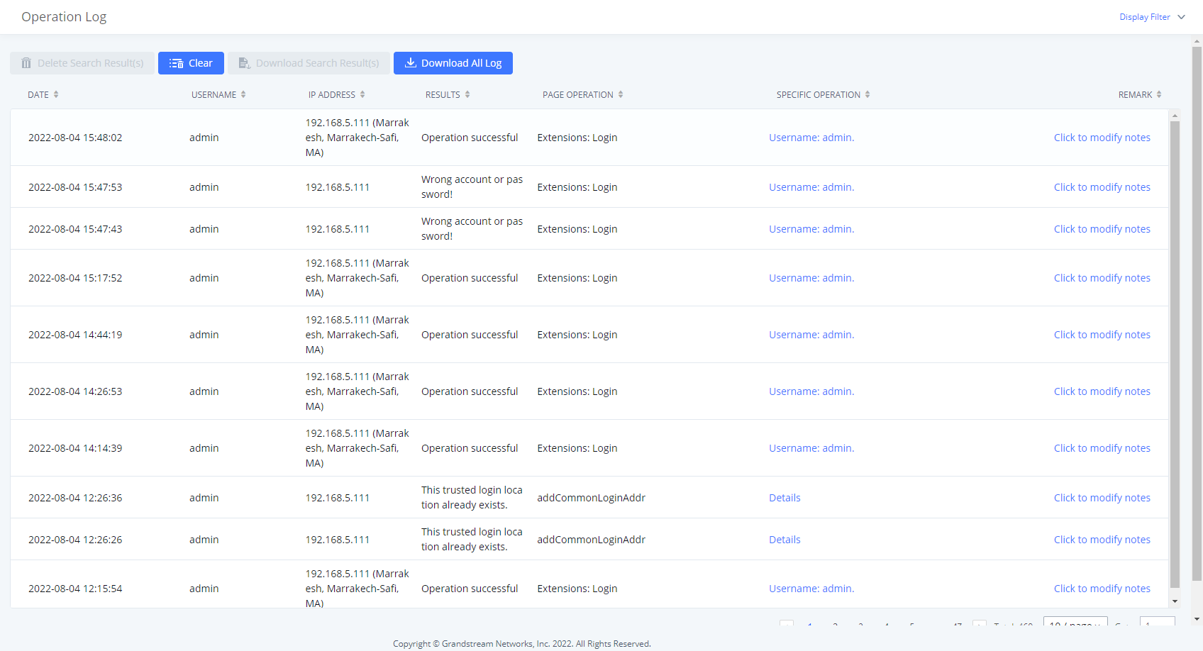 Operation Logs