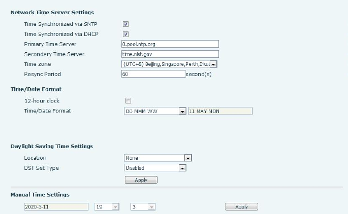 Configurações de Hora e Data no V67