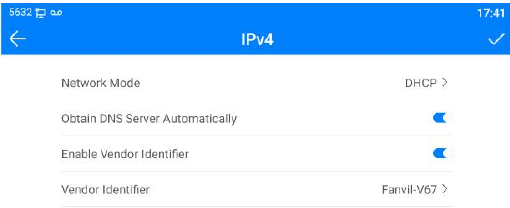 Configurações de Rede DHCP no V67