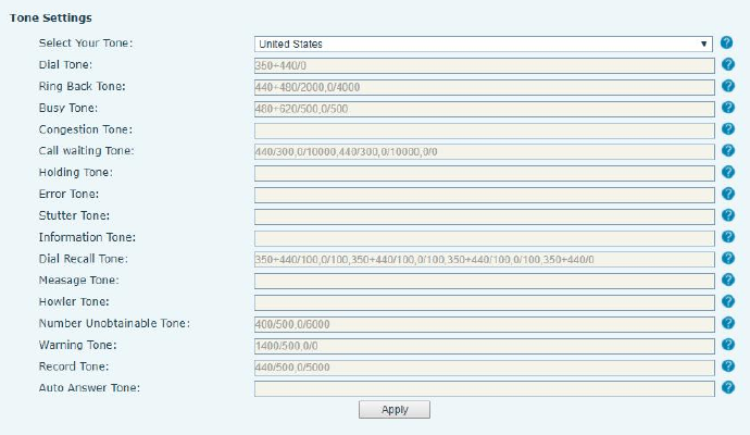 Configurações de Tom no V67