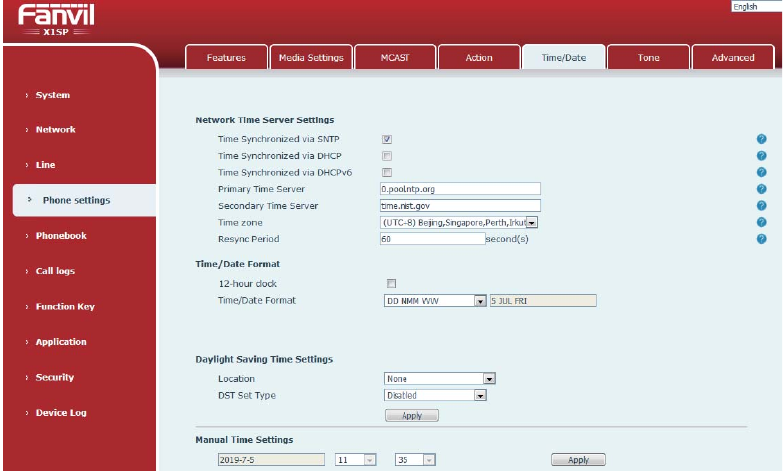 Configuração de Hora e Data na Web