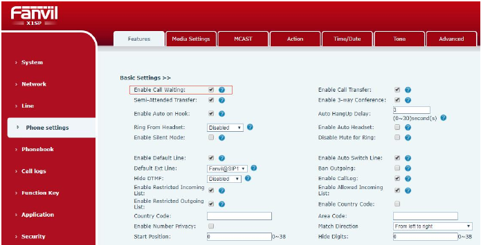 Configurações de Chamada em Espera na Web