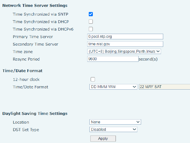 Configuração de Hora e Data na Web
