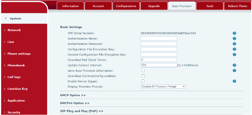 Menu de Sistema na Web